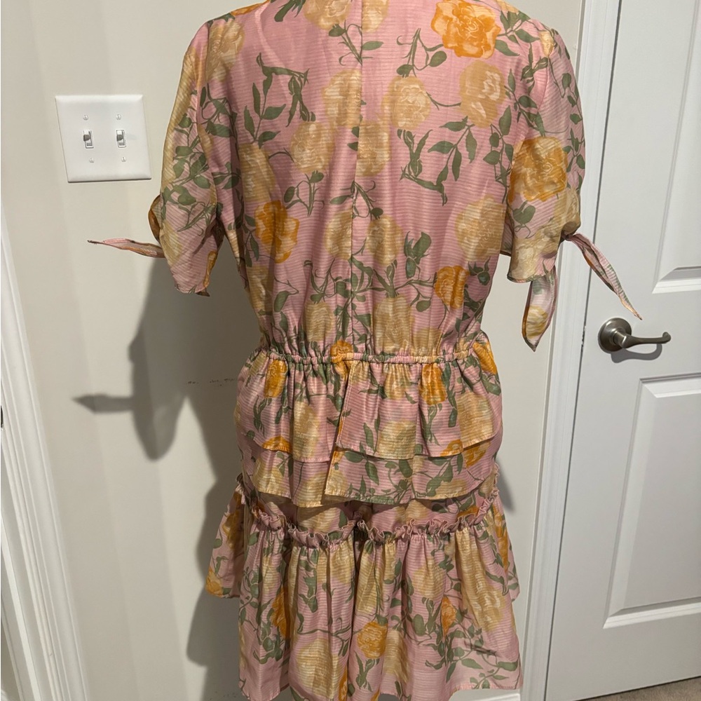 Pink Floral Tie-Front Ruffle Mini Dress - Picture 2 of 3